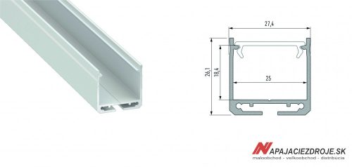 ALU PROFIL TYP DILEDA PRISADENÝ PRE 2 x 12MM LED (biely lakovaný)