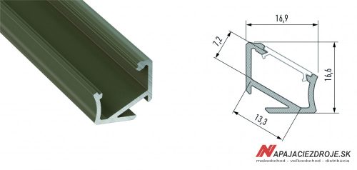 ALU PROFIL TYP H ROHOVÝ (30°/60°) PRE 1 x 12MM LED (BRONZ ANODIZOVANÝ)