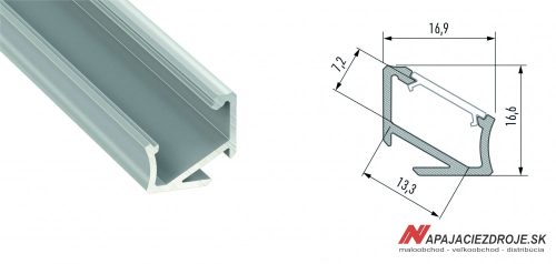 ALU PROFIL TYP H ROHOVÝ (30°/60°) PRE 1 x 12MM LED