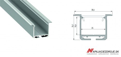 ALU PROFIL TYP inDILEDA ZAPUSTENÝ PRE 2 x 12MM LED