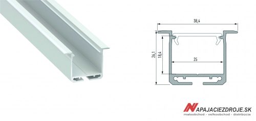 ALU PROFIL TYP inDILEDA ZAPUSTENÝ PRE 2 x 12MM LED (BIELY LAKOVANÝ)