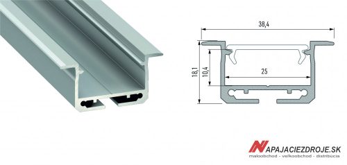 ALU PROFIL TYP inSILEDA ZAPUSTENÝ PRE 2 x 12MM LED