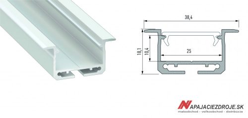 ALU PROFIL TYP inSILEDA ZAPUSTENÝ PRE 2 x 12MM LED (BIELY LAKOVANÝ)